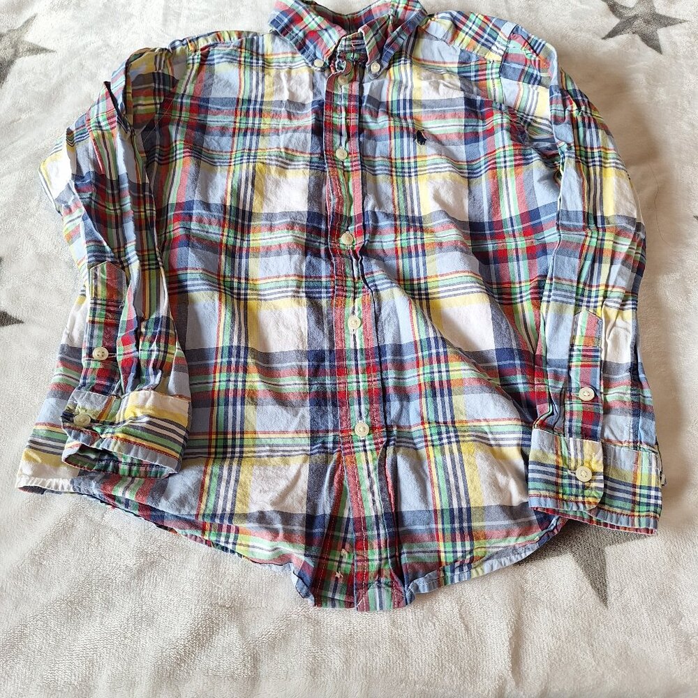 Ralph Lauren Shirt Easter Youth Boys 7 Blue Yellow Red Plaid Button Down